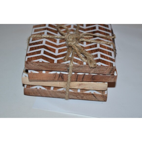 Thirstystone Wood Coasters 4 pc Square Chevron Stripe pattern - Picture 7 of 8
